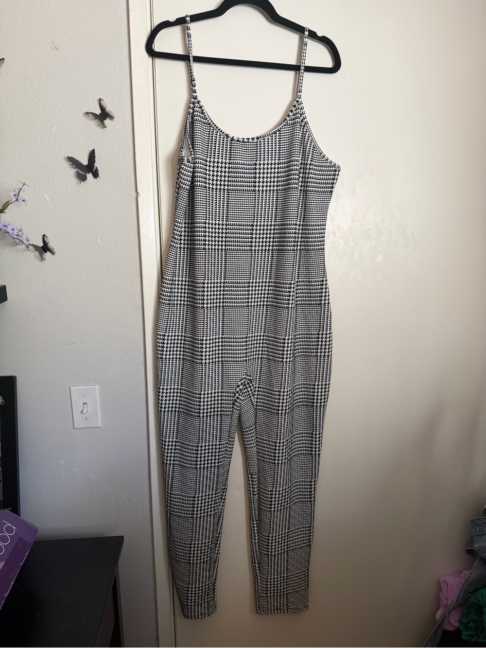 Black and White Plaid Sleeveless Jumpsuit